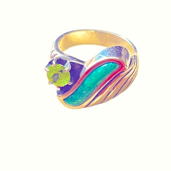 Turquoise & Peridot Silver Ring - Picture 7 of 7
